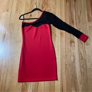 Large black and red mesh sleeve dress